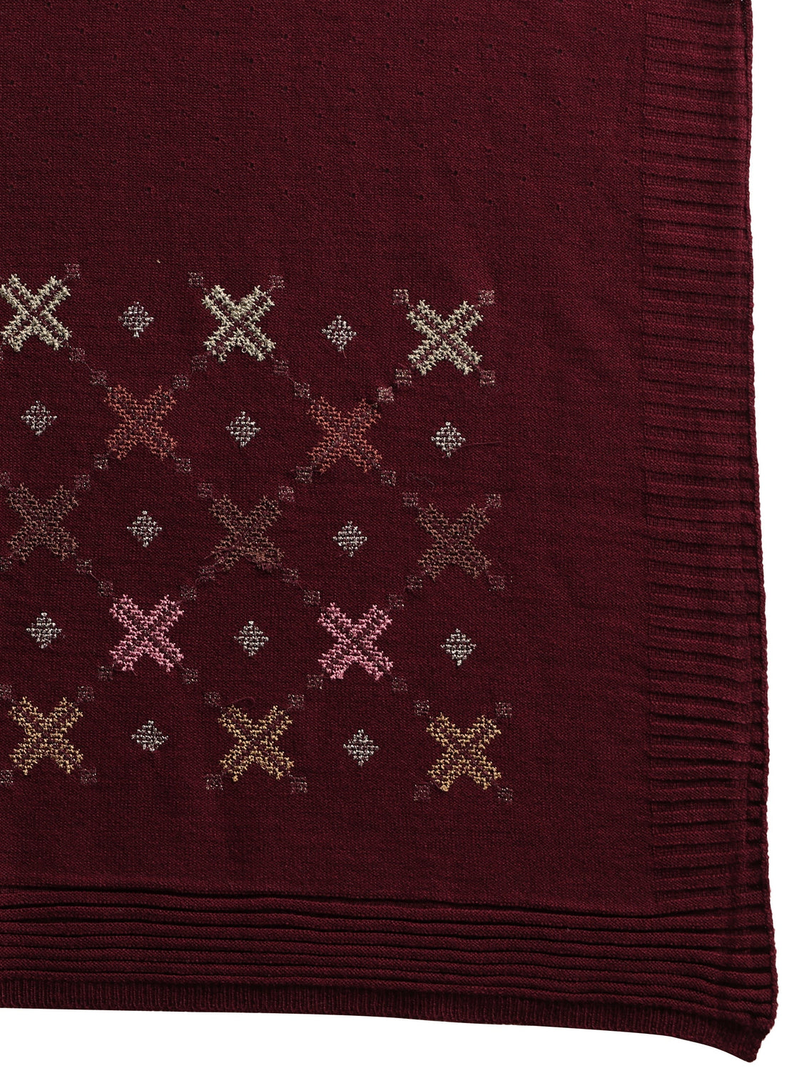 Mameraa Maroon Knitted Acrylic Wrap Shawl