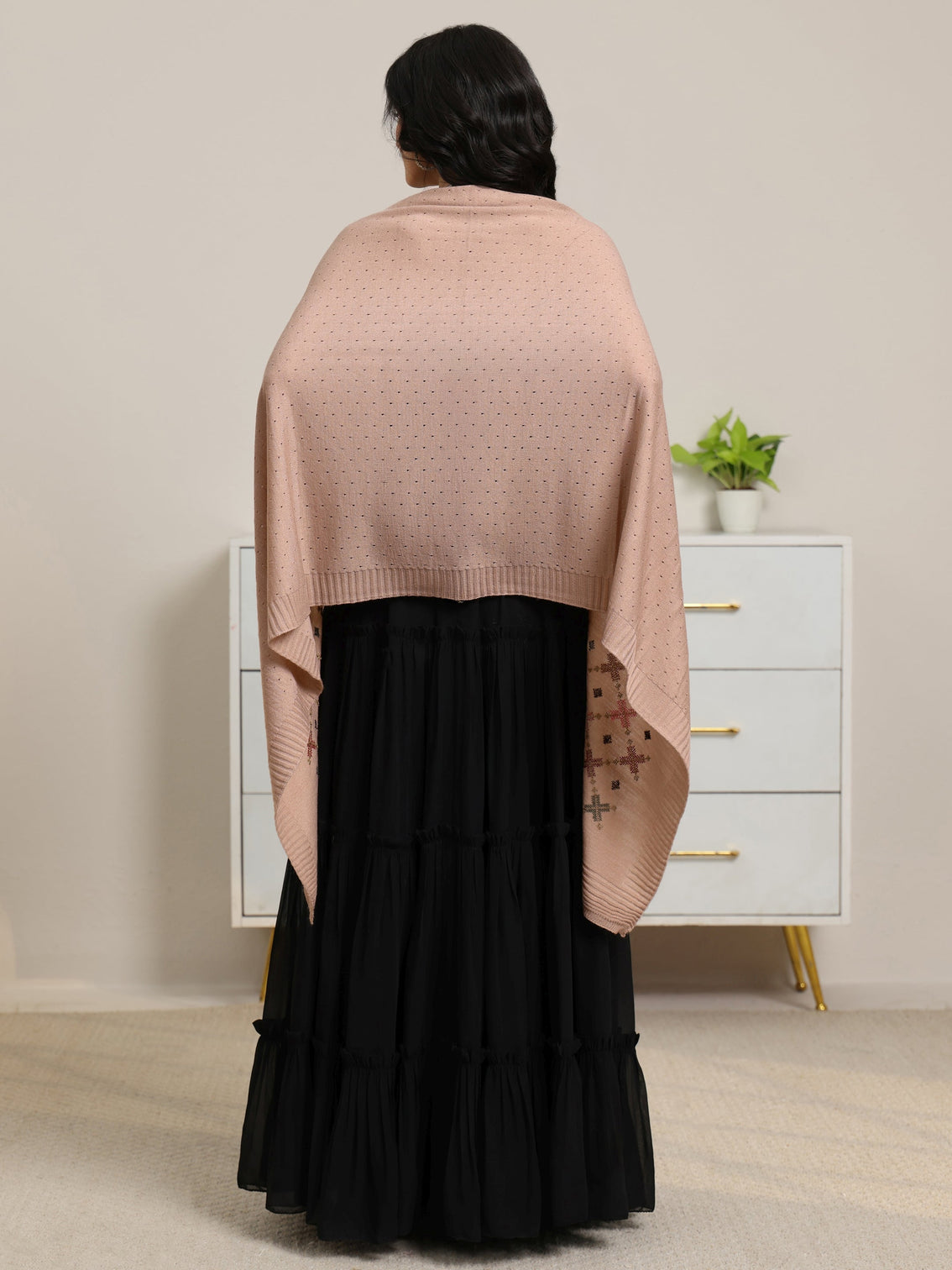 Mameraa Beige Knitted Acrylic Wrap Shawl