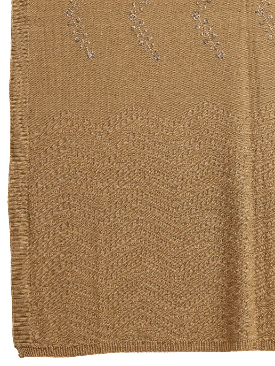 Mameraa Beige Foral Knitted Acrylic Wrap Shawl