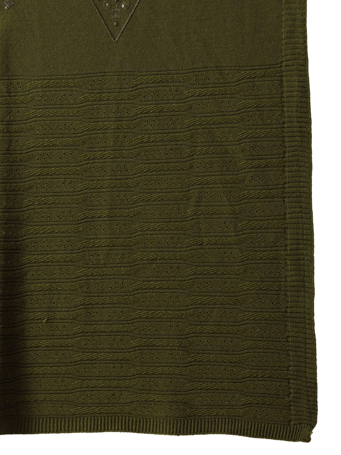 Mameraa Olive Green Knitted Acrylic Wrap Shawl