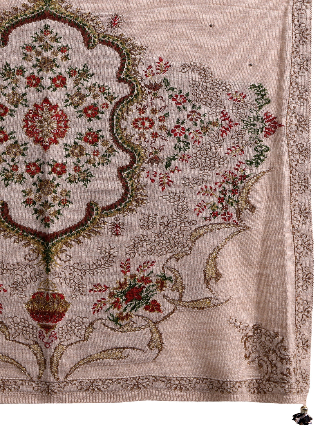 Mameraa Beige Floral Knitted Acrylic Wrap Shawl
