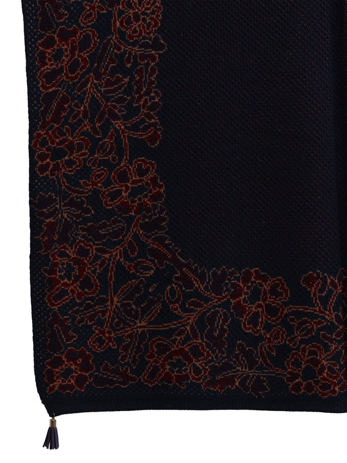 Mameraa Navy Blue Floral Mesh Knitted Acrylic Wrap Shawl