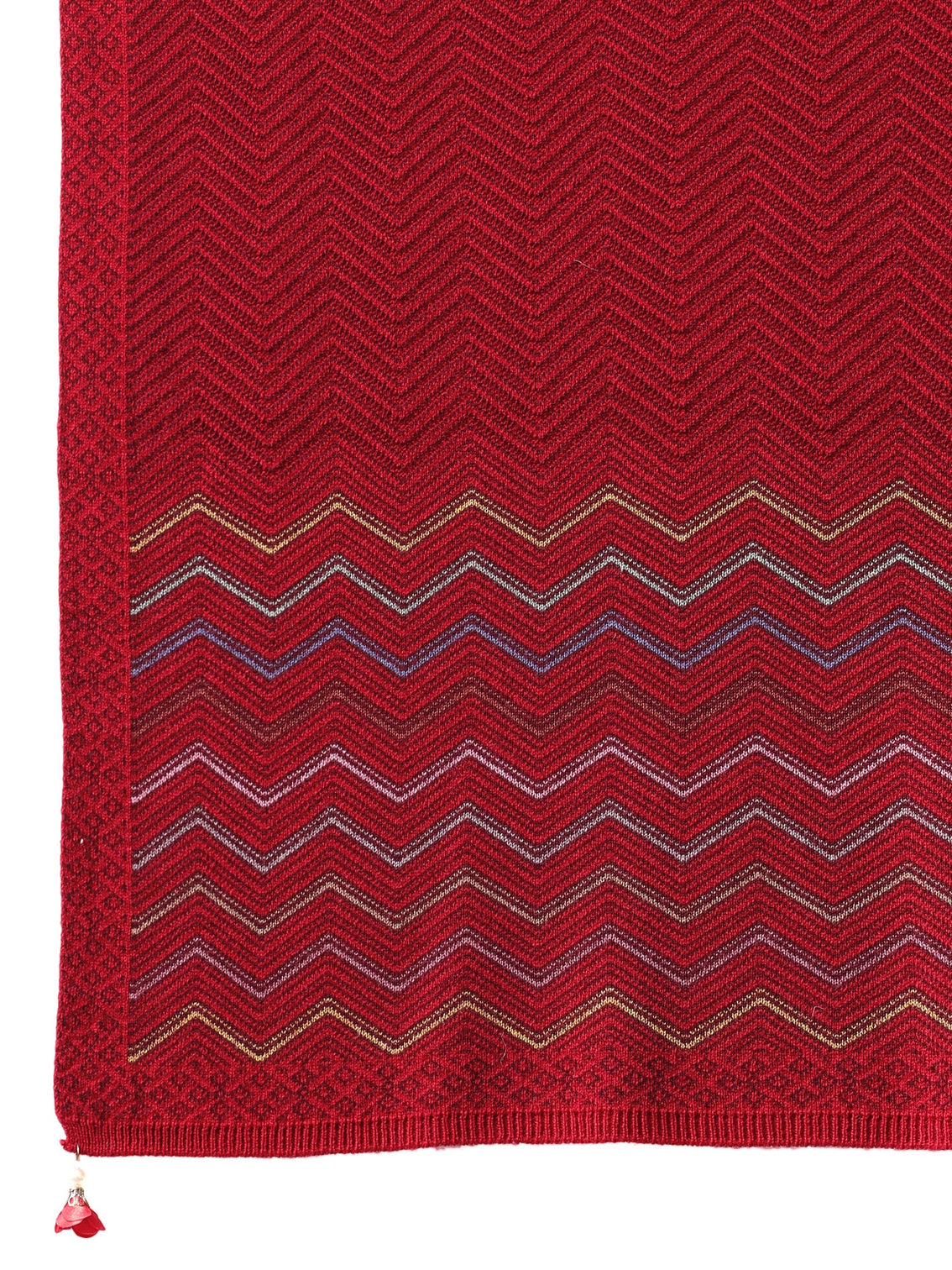 Mameraa Maroon Chevron Knitted Acrylic Wrap Shawl