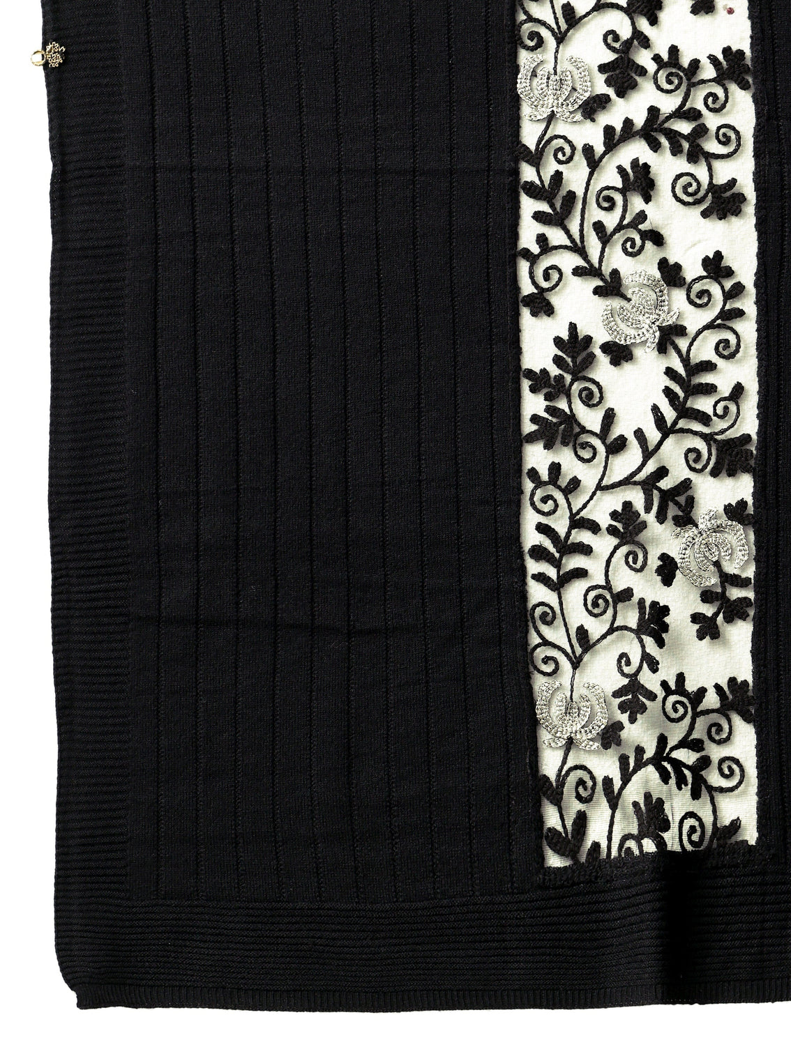 Mameraa Black Floral Knitted Lace Acrylic Wrap Shawl