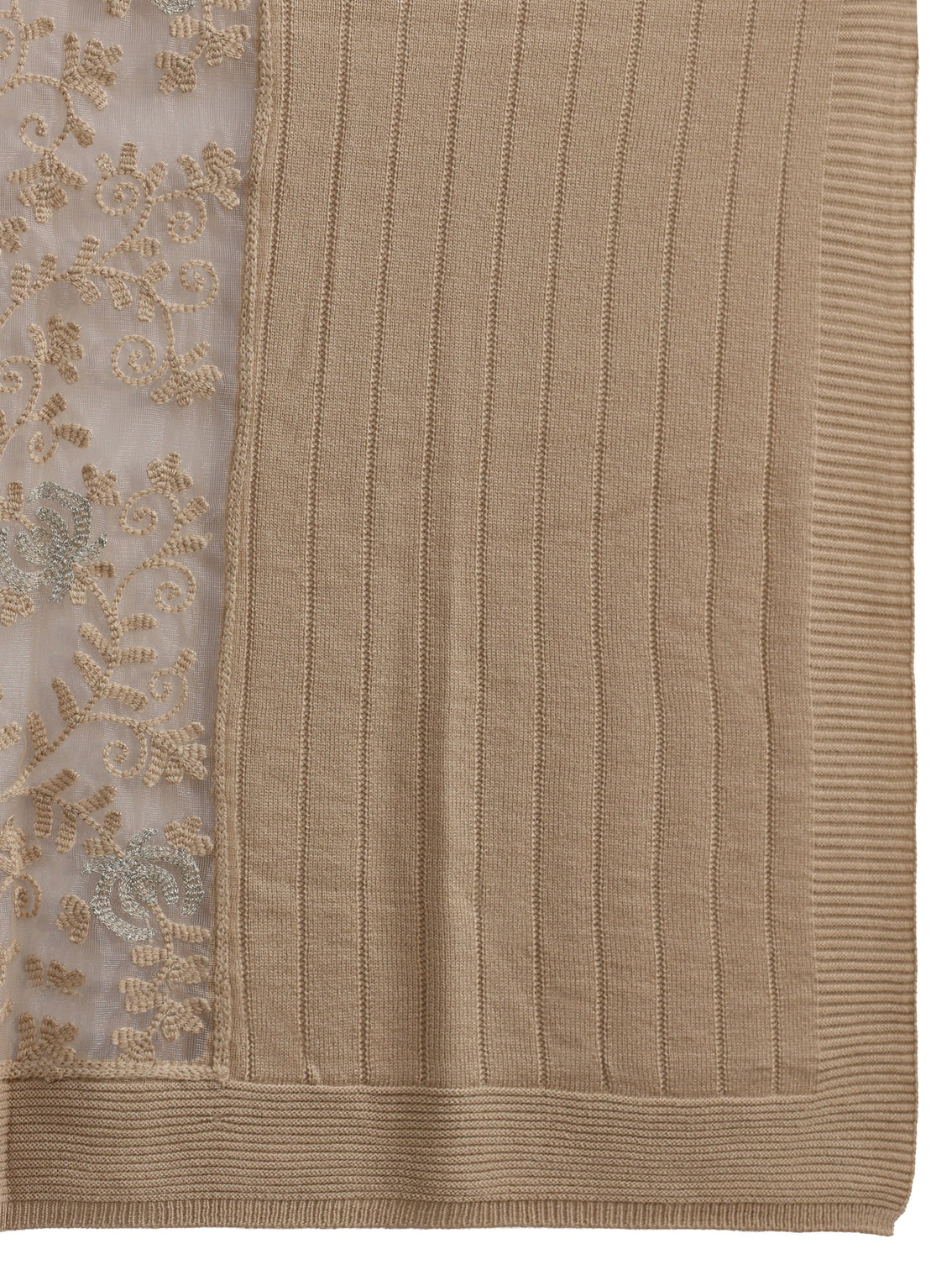 Mameraa Beige Floral Lace Embroidered Acrylic Wrap Shawl
