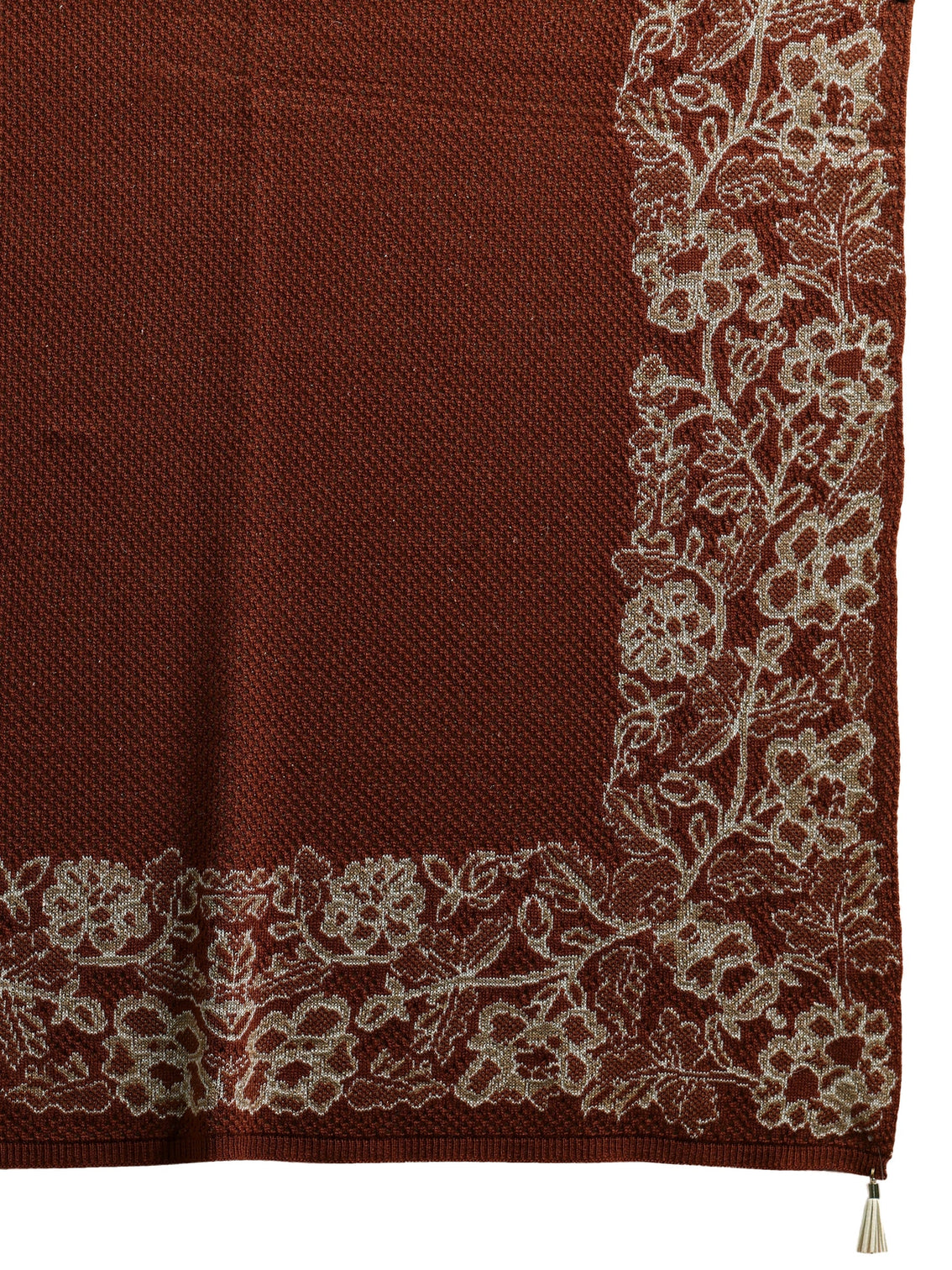 Mameraa Rust Brown Floral Knitted Acrylic Wrap Shawl