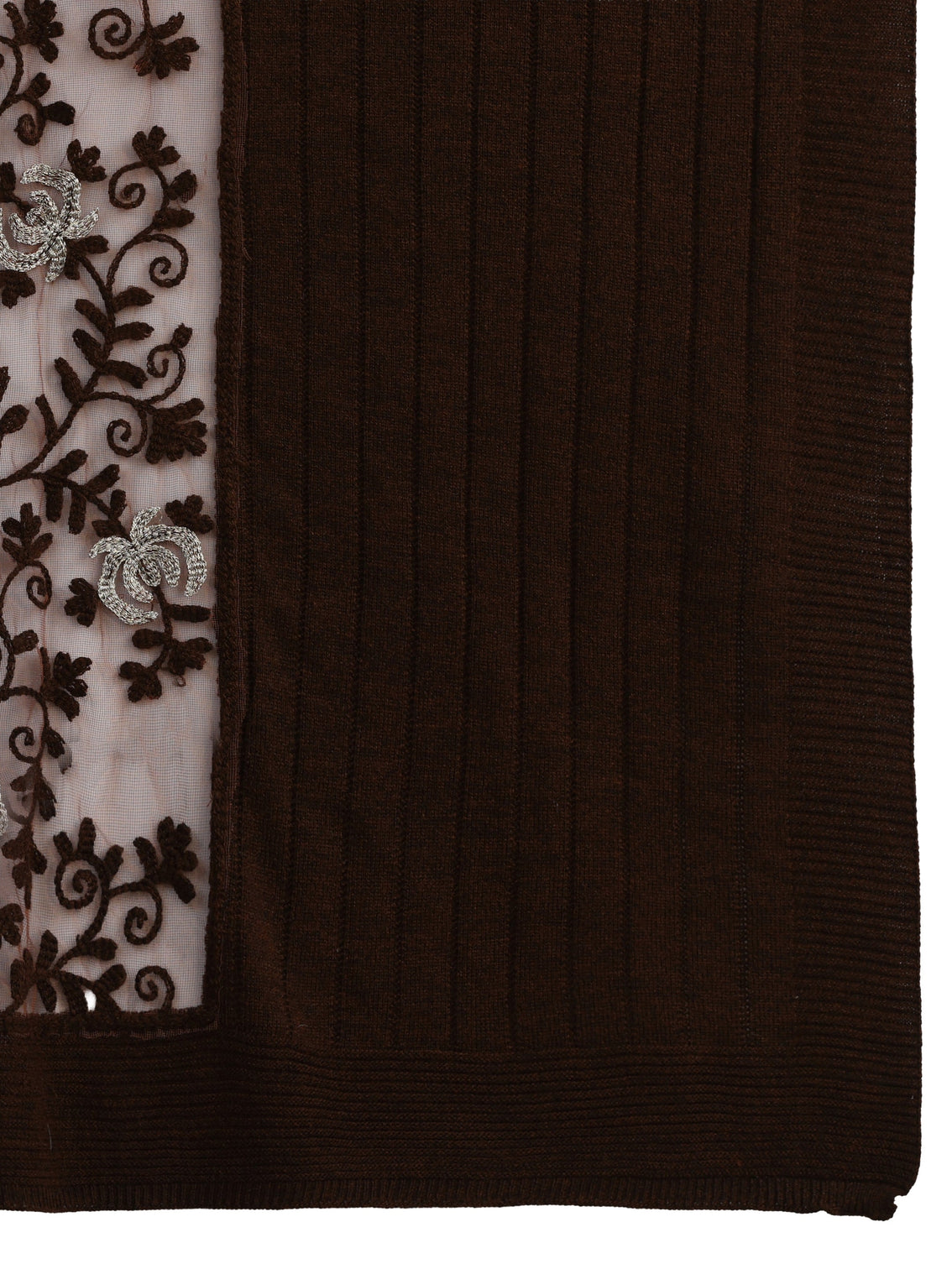 Mameraa Brown Floral Lace Embroidered Acrylic Wrap Shawl