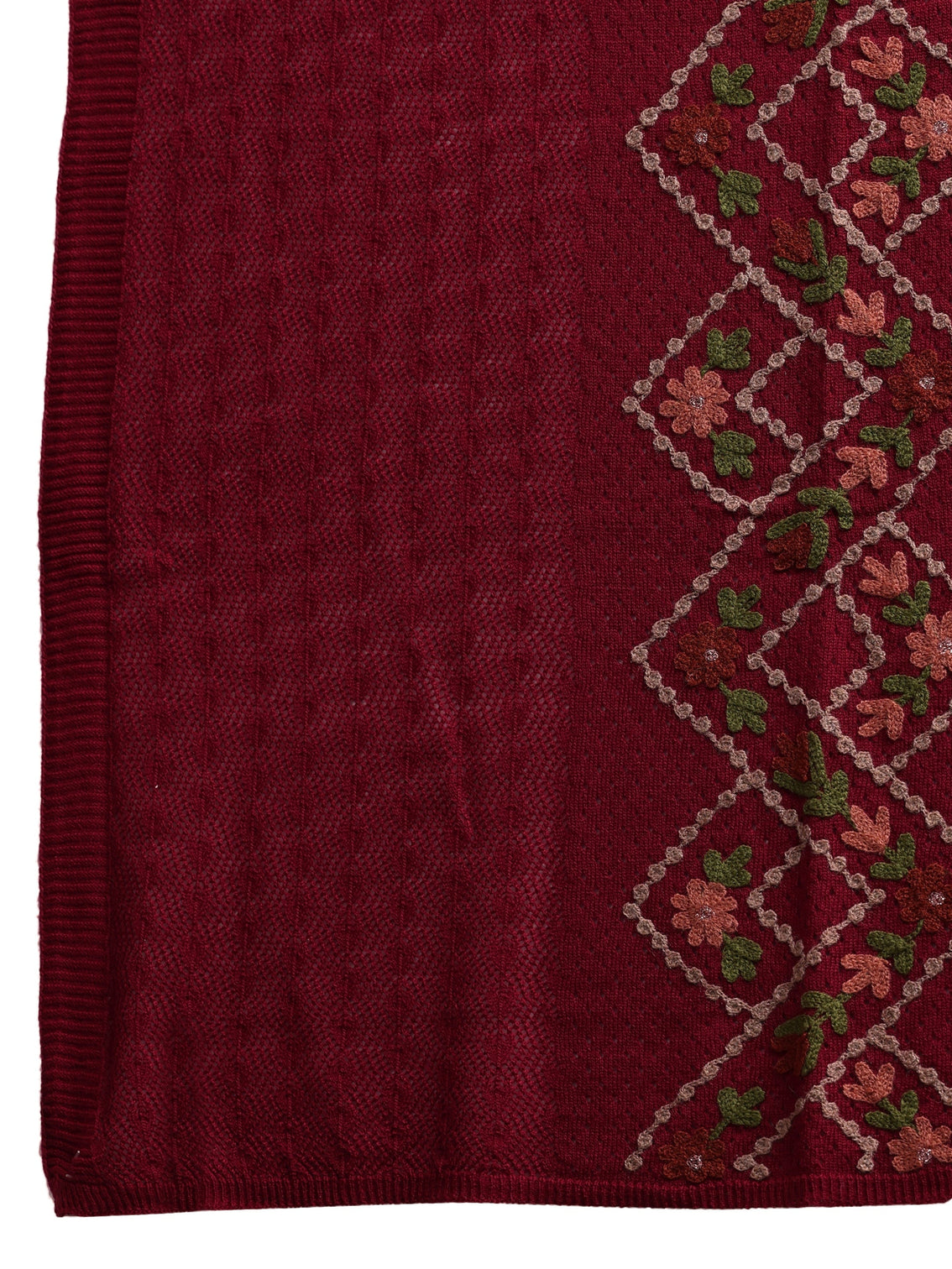 Mameraa Red Floral Knitted Acrylic Wrap Shawl