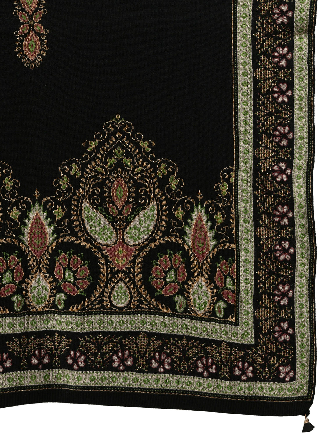 Mameraa Black Ethnic Knitted Acrylic Wrap Shawl