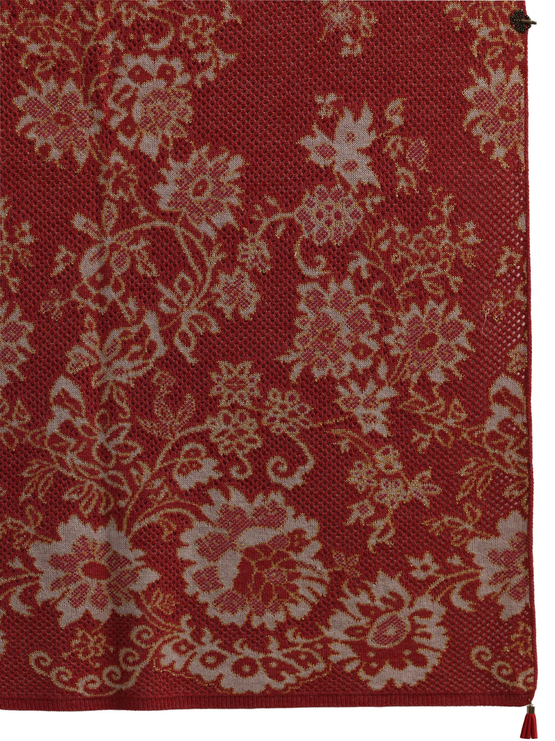 Mameraa Rust Floral Mesh Knitted Acrylic Wrap Shawl