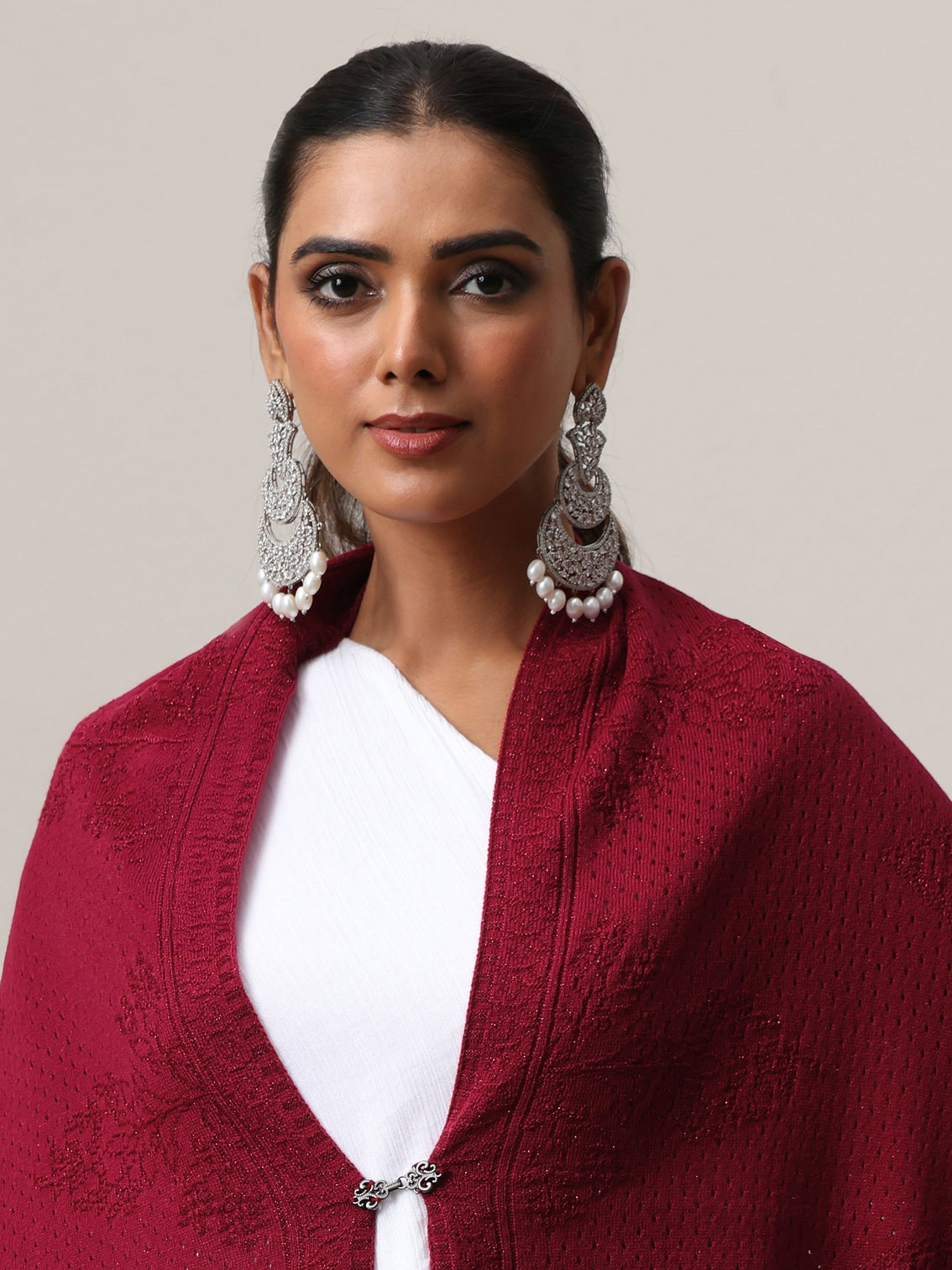 Mameraa Maroon Knitted Acrylic Wrap Shawl