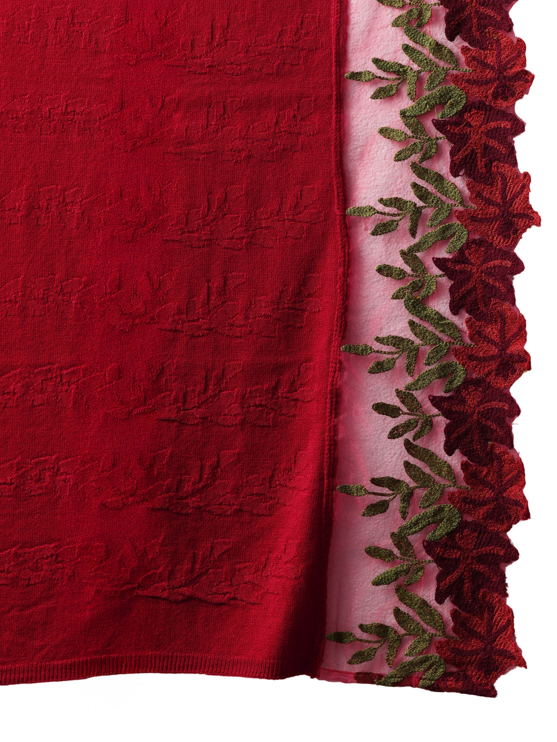 Mameraa Red Floral Knitted Acrylic Wrap Shawl