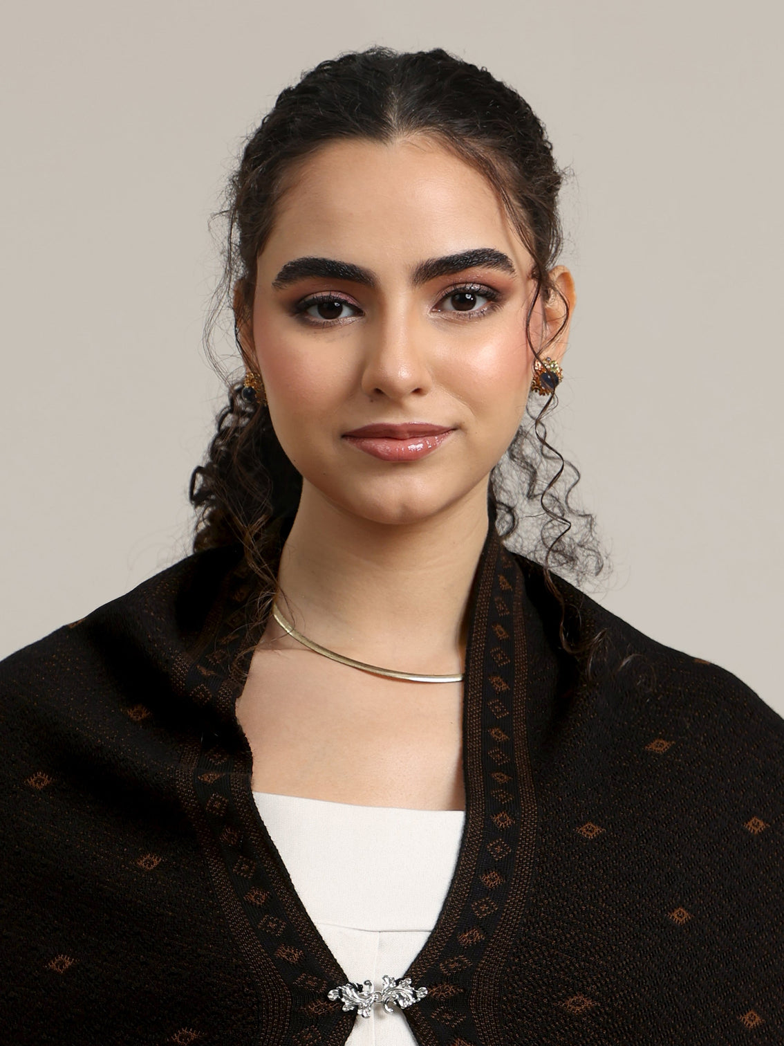 Mameraa Black Ethnic Knitted Acrylic Wrap Shawl