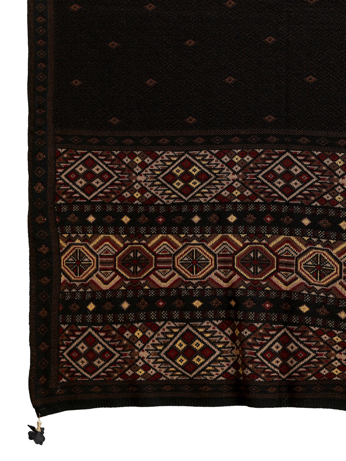 Mameraa Black Ethnic Knitted Acrylic Wrap Shawl