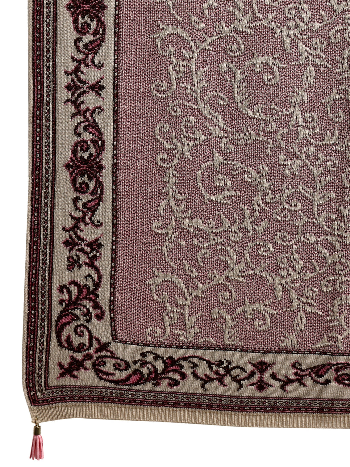 Mameraa Dusty Pink Floral Knitted Acrylic Wrap Shawl