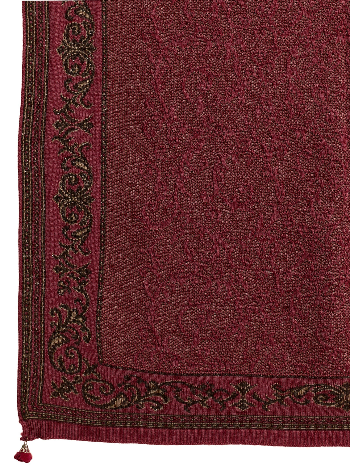 Mameraa Rust Red Floral Knitted Acrylic Wrap Shawl
