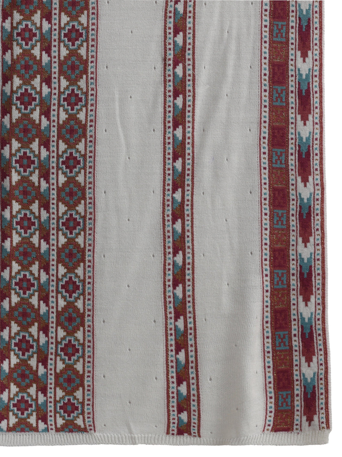 Mameraa Off White Geometric Knitted Acrylic Wrap Shawl