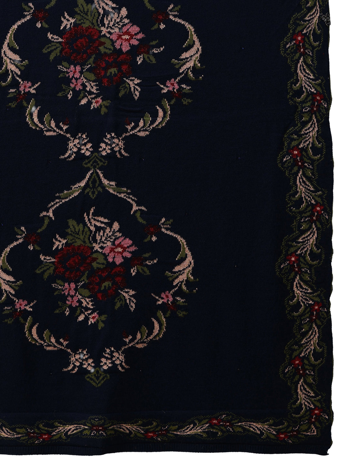 Mameraa Navy Blue Floral Knitted Acrylic Wrap Shawl