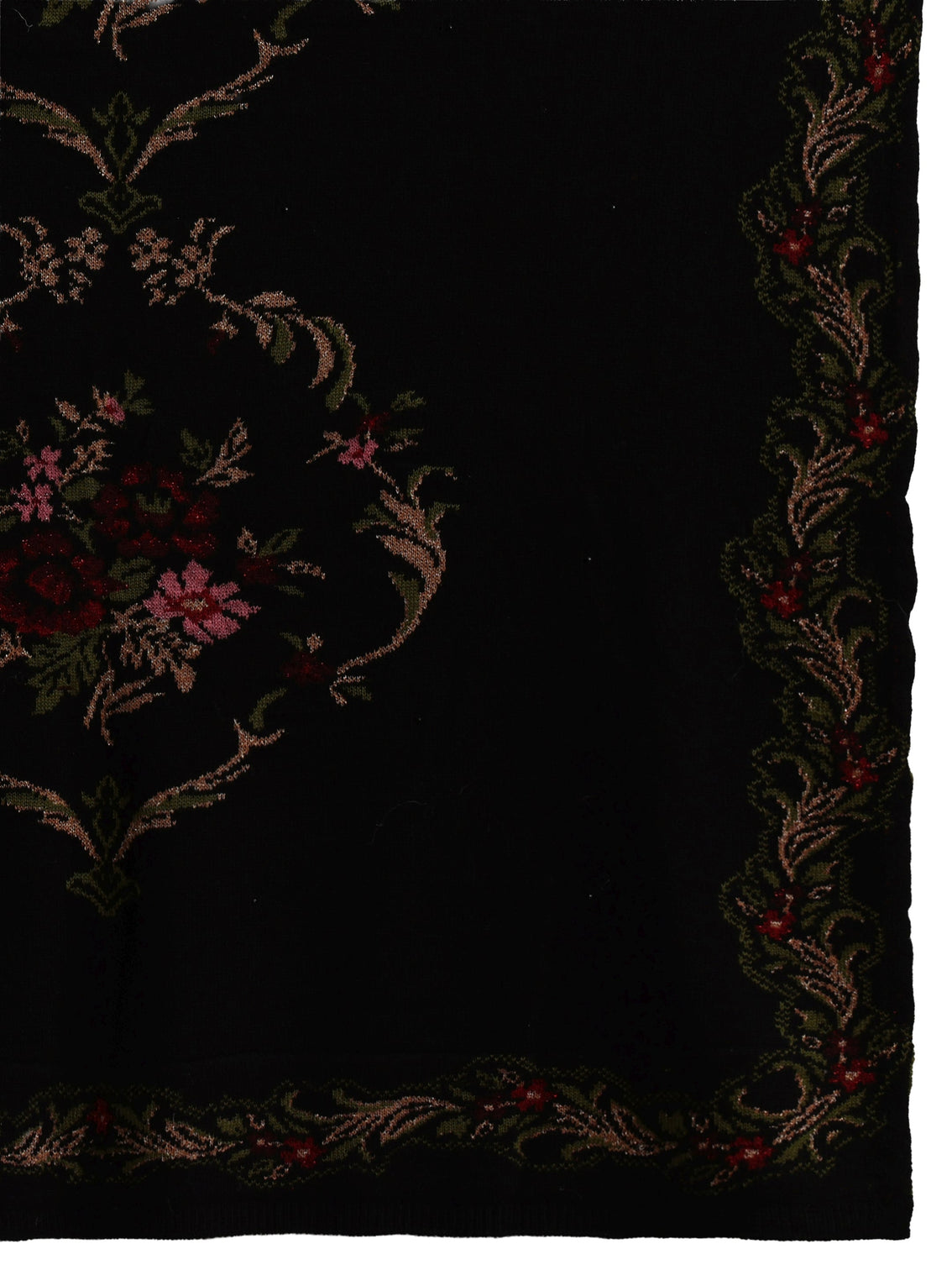 Mameraa Black Floral Knitted Acrylic Wrap Shawl