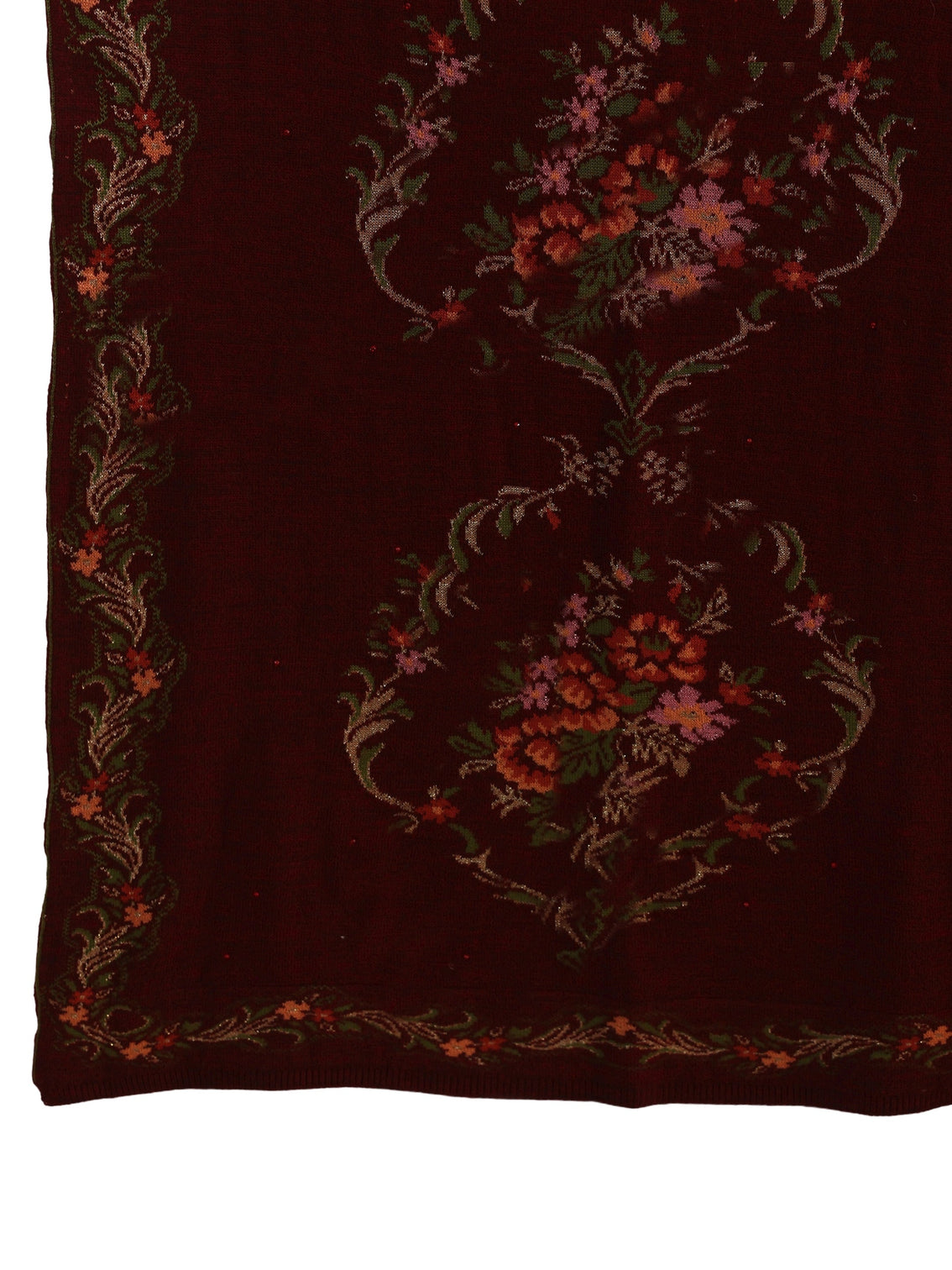 Mameraa Maroon Floral Knitted Acrylic Wrap Shawl