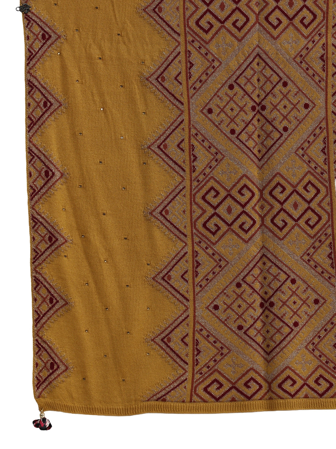 Mameraa Mustard Geometric Knitted Acrylic Wrap Shawl