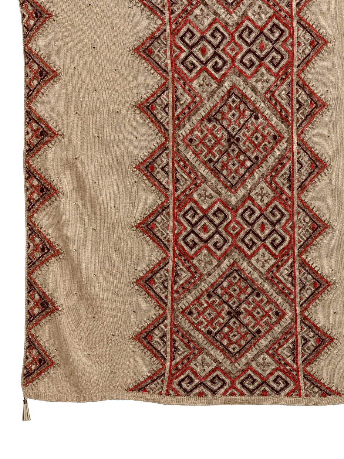 Mameraa Beige Geometric Knitted Acrylic Wrap Shawl