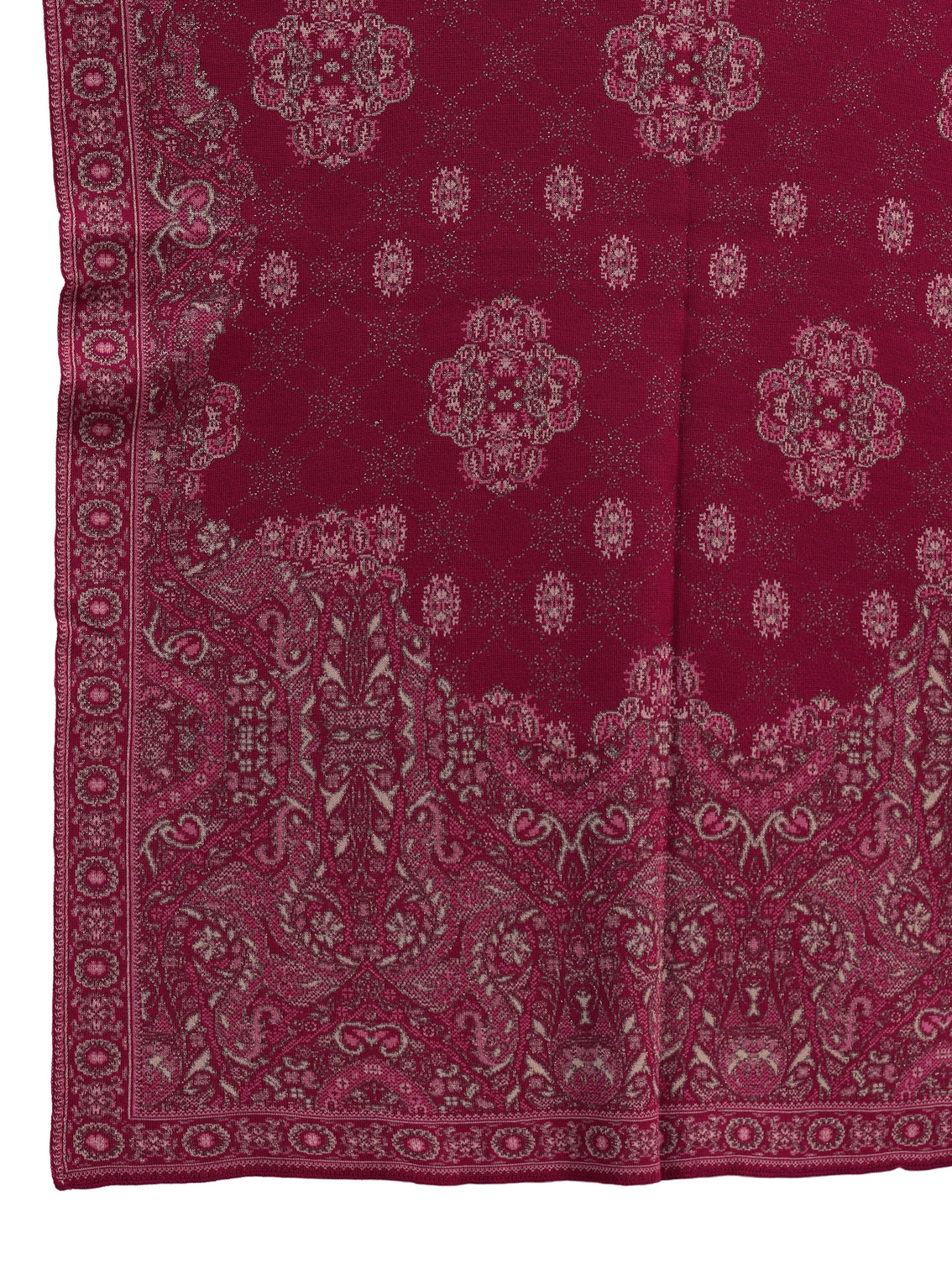 Mameraa Raspberry Pink Ethnic Knitted Acrylic Wrap Shawl