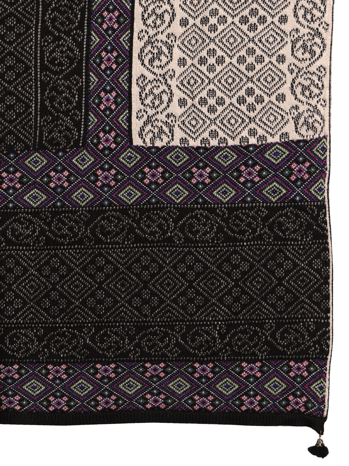 Mameraa Black Geometric Knitted Acrylic Wrap Shawl