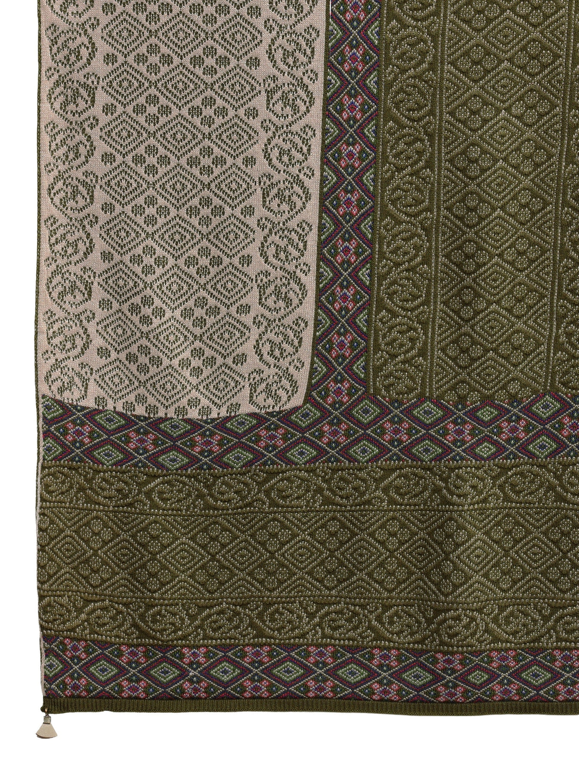 Mameraa Green Ethnic Knitted Acrylic Wrap Shawl