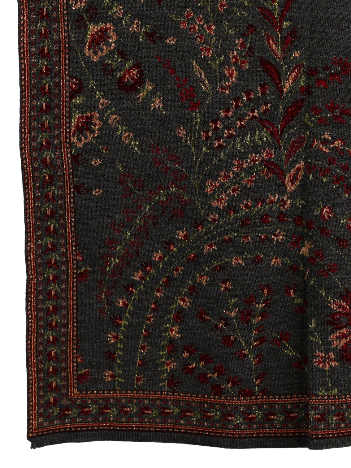 Mameraa Dark Grey Floral Knitted Acrylic Wrap Shawl