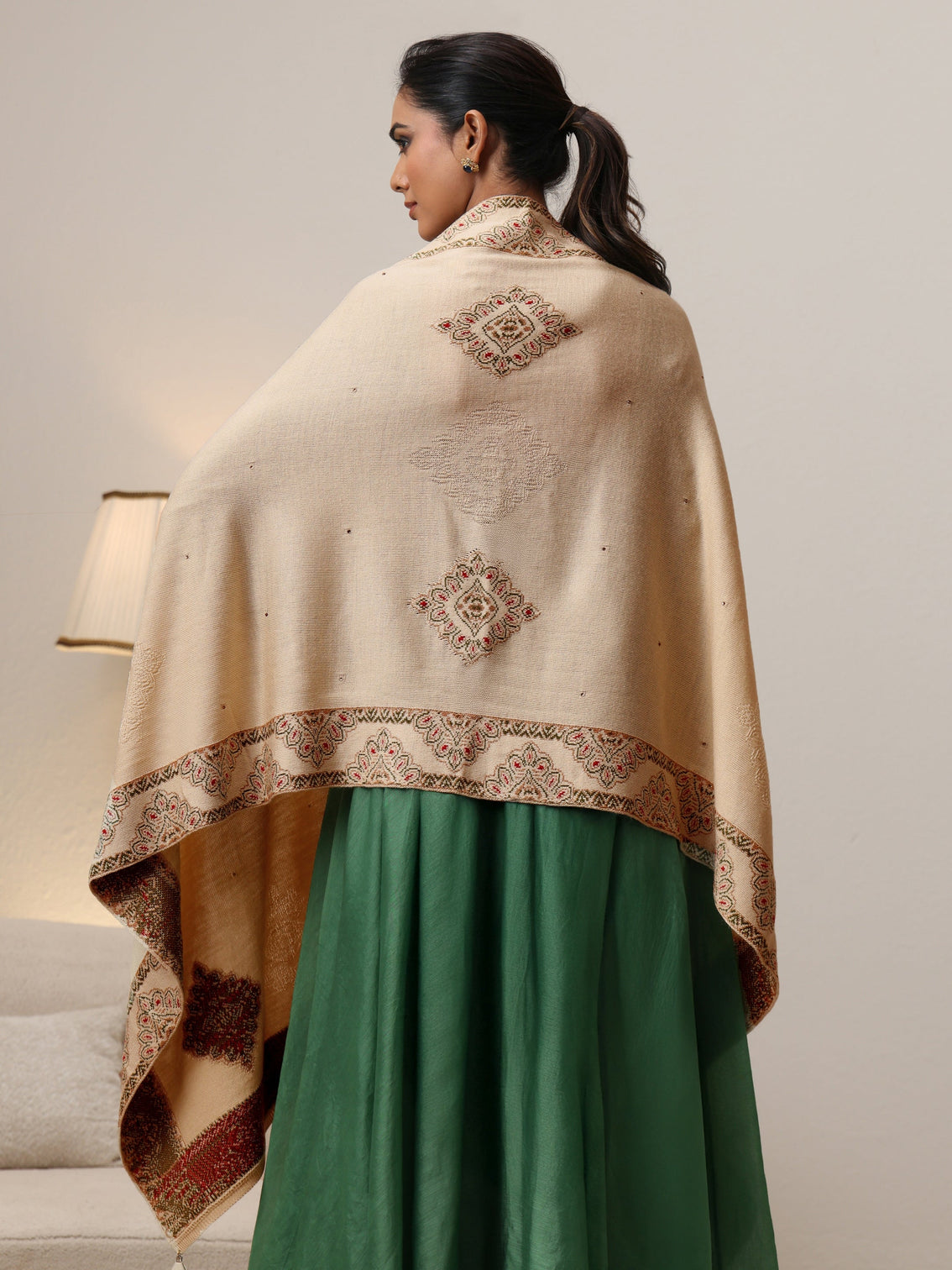Mameraa Beige Knitted Acrylic Wrap Shawl