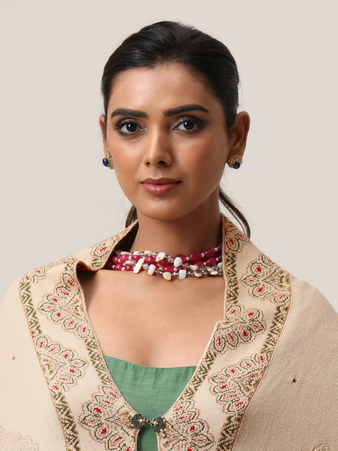 Mameraa Beige Knitted Acrylic Wrap Shawl