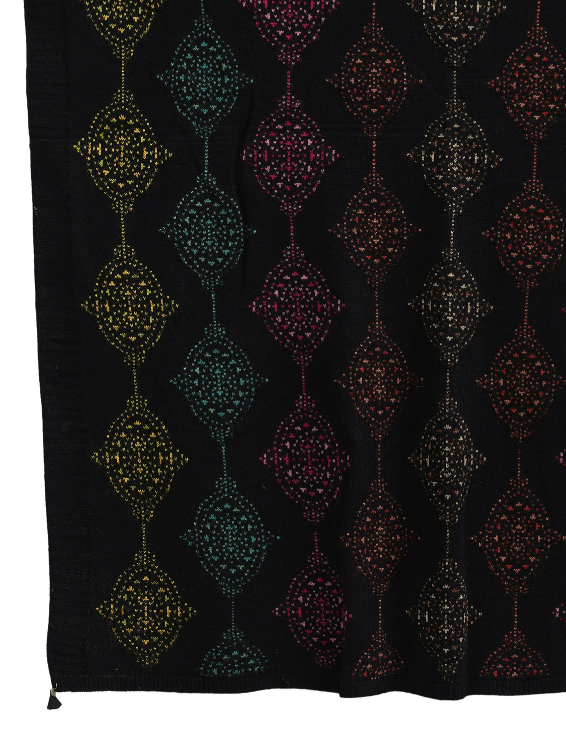 Mameraa Black Geometric Knitted Acrylic Wrap Shawl