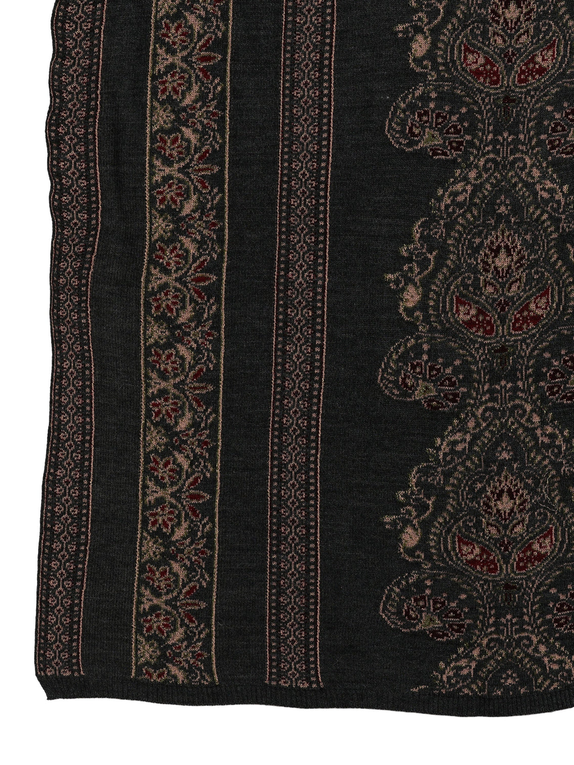 Mameraa Dark Grey Ethnic Knitted Acrylic Wrap Shawl