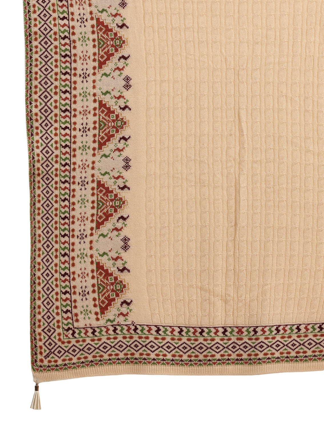 Mameraa Beige Cable Knit Acrylic Wrap Shawl