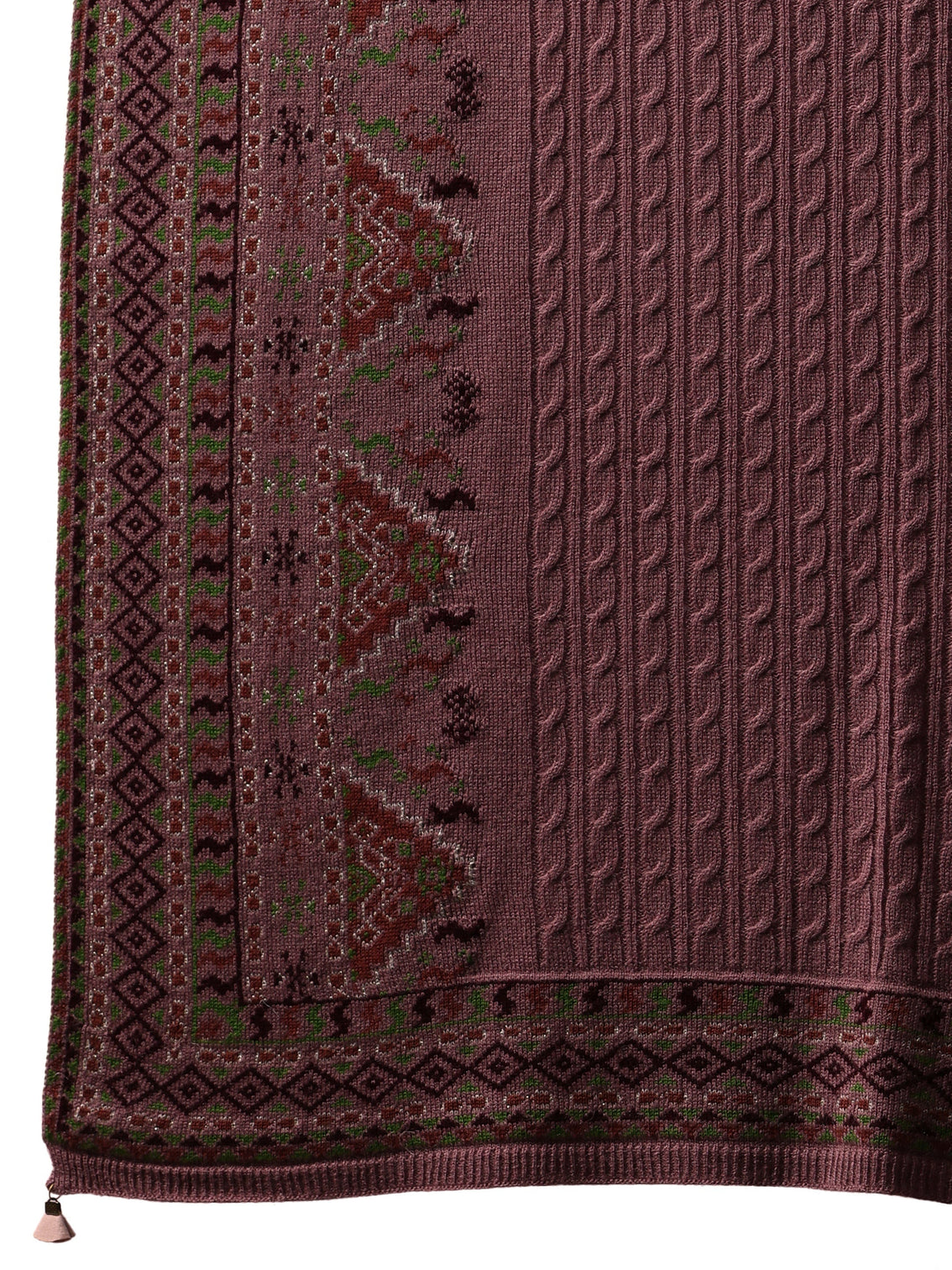 Mameraa Mauve Geometric Knitted Acrylic Wrap Shawl