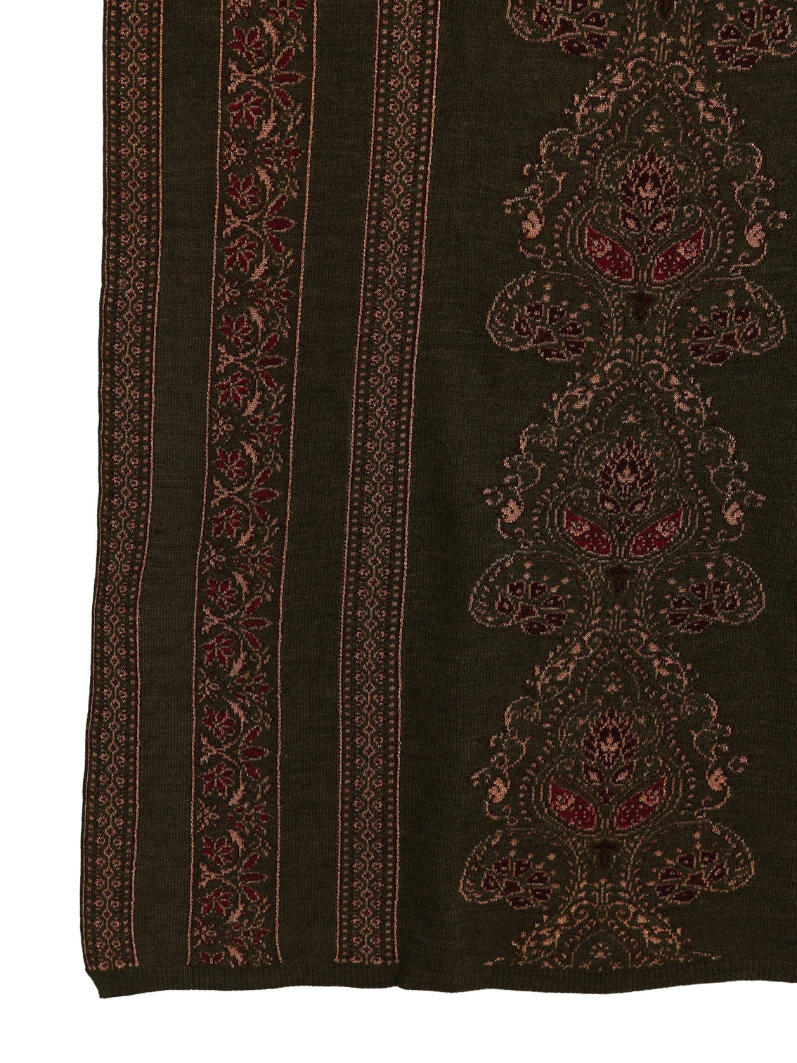 Mameraa Olive Green Ethnic Knitted Acrylic Wrap Shawl