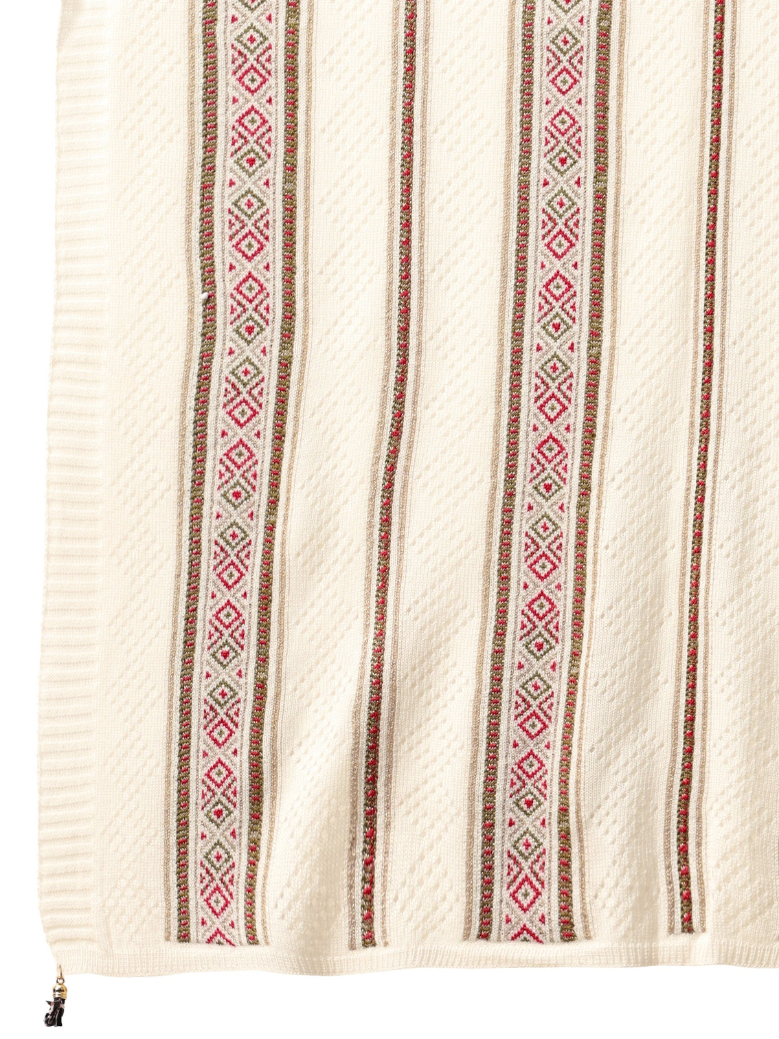 Mameraa White Striped Knitted Acrylic Wrap Shawl
