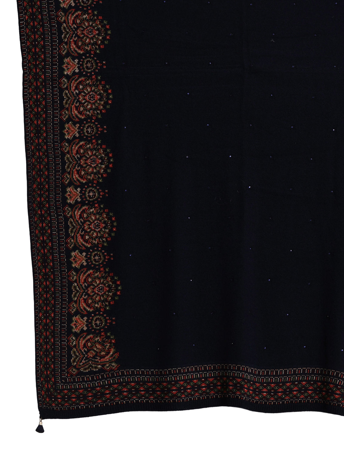 Mameraa Navy Blue Ethnic Knitted Acrylic Wrap Shawl