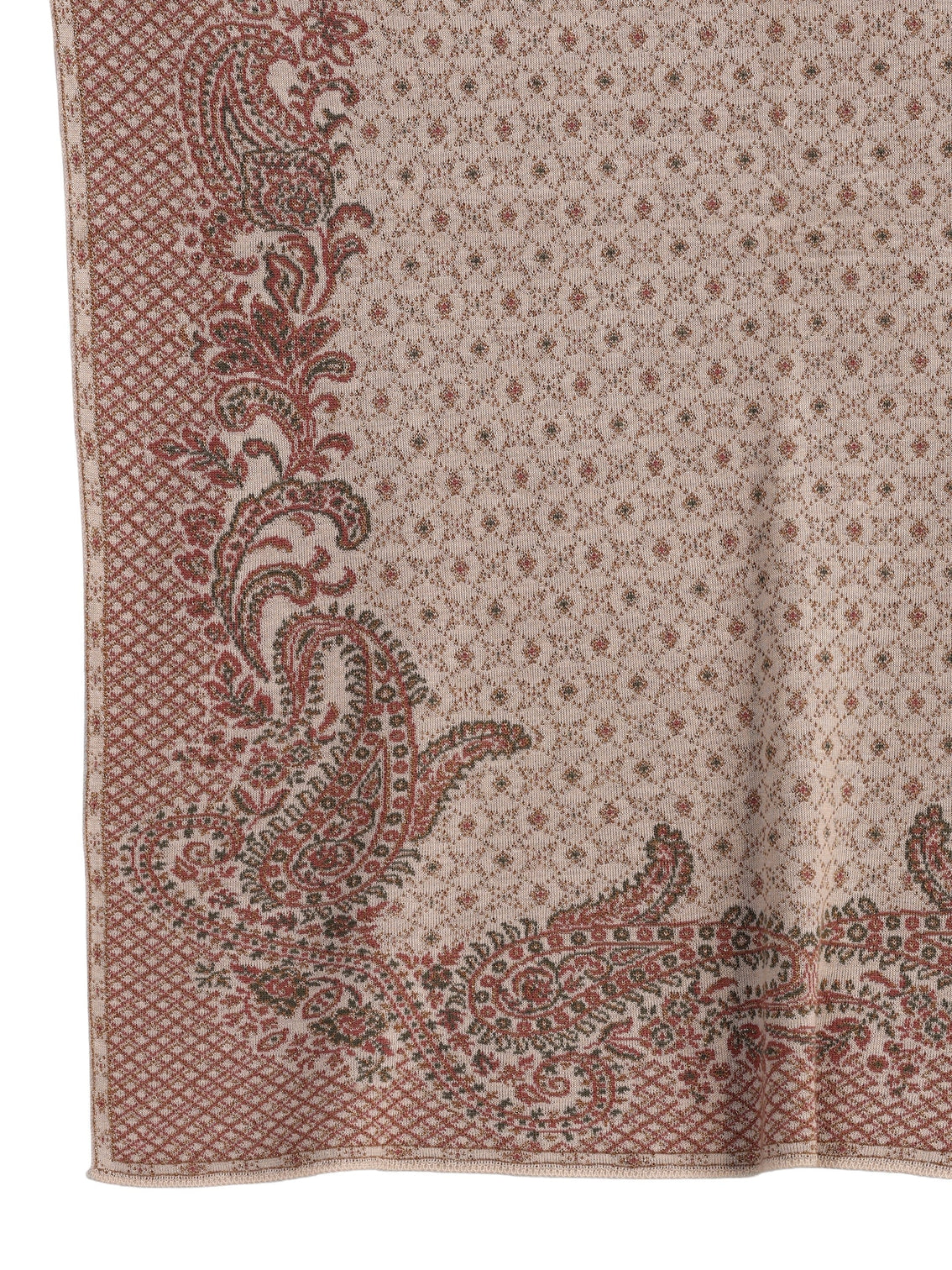 Mameraa Off White Paisley Knitted Acrylic Wrap Shawl