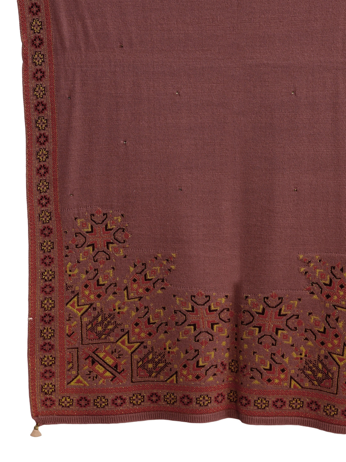Mameraa Mauve Geometric Knitted Acrylic Wrap Shawl