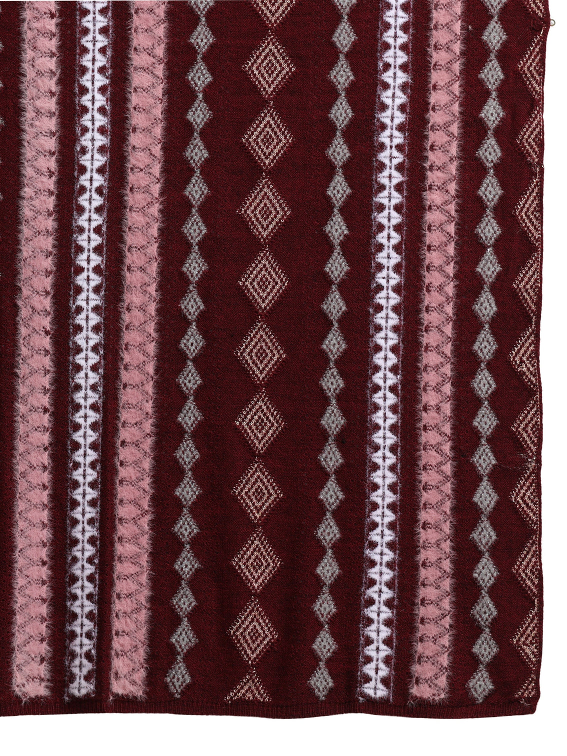 Mameraa Maroon Ethnic Knitted Acrylic Wrap Shawl