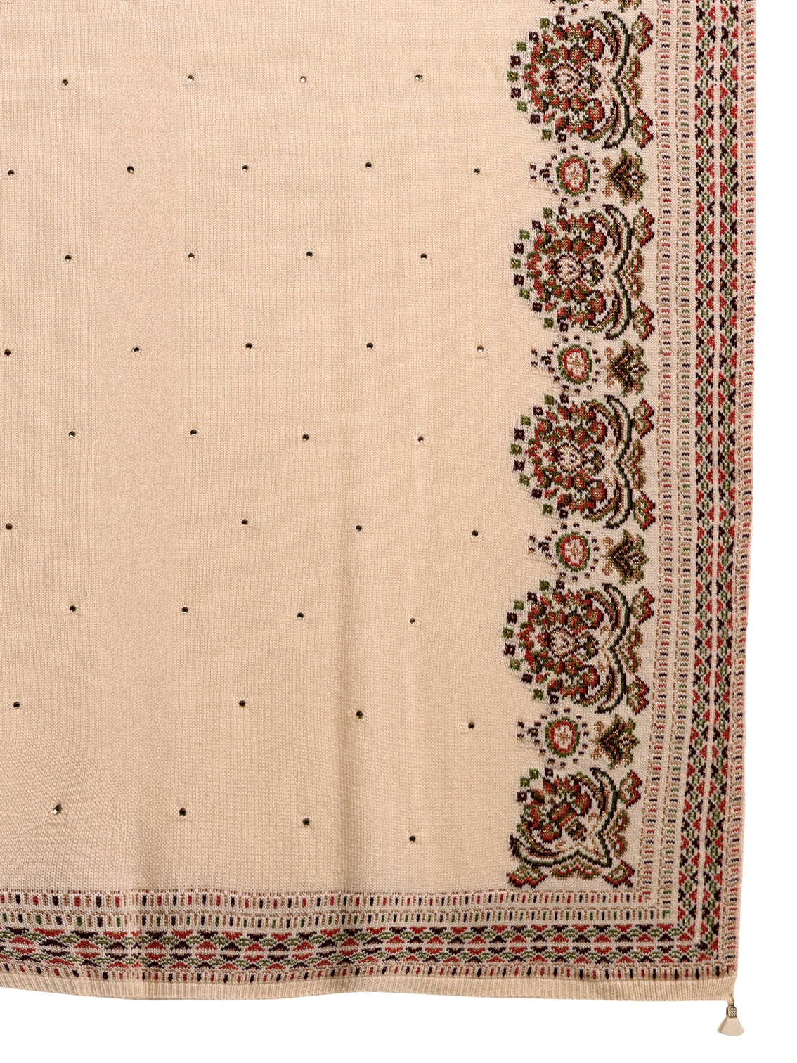 Mameraa Beige Ethnic Knitted Acrylic Wrap Shawl