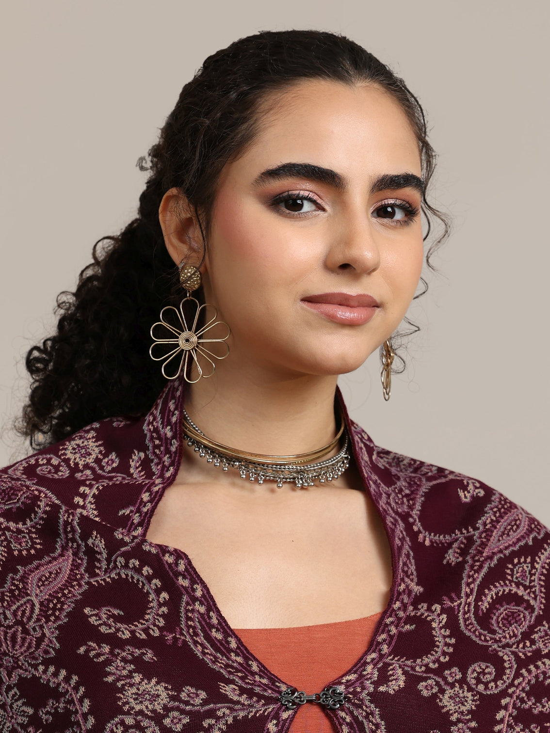 Mameraa Maroon Paisley Knitted Acrylic Wrap Shawl