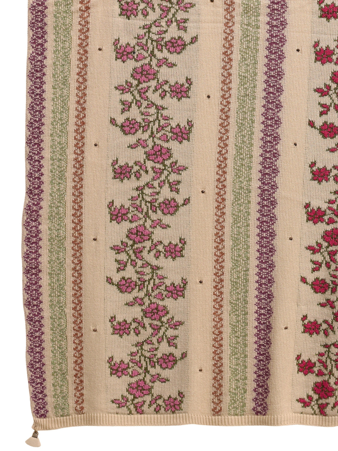 Mameraa Beige Floral Knitted Acrylic Wrap Shawl