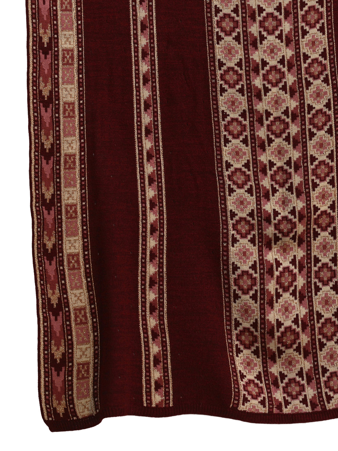 Mameraa Maroon Geometric Knitted Acrylic Wrap Shawl