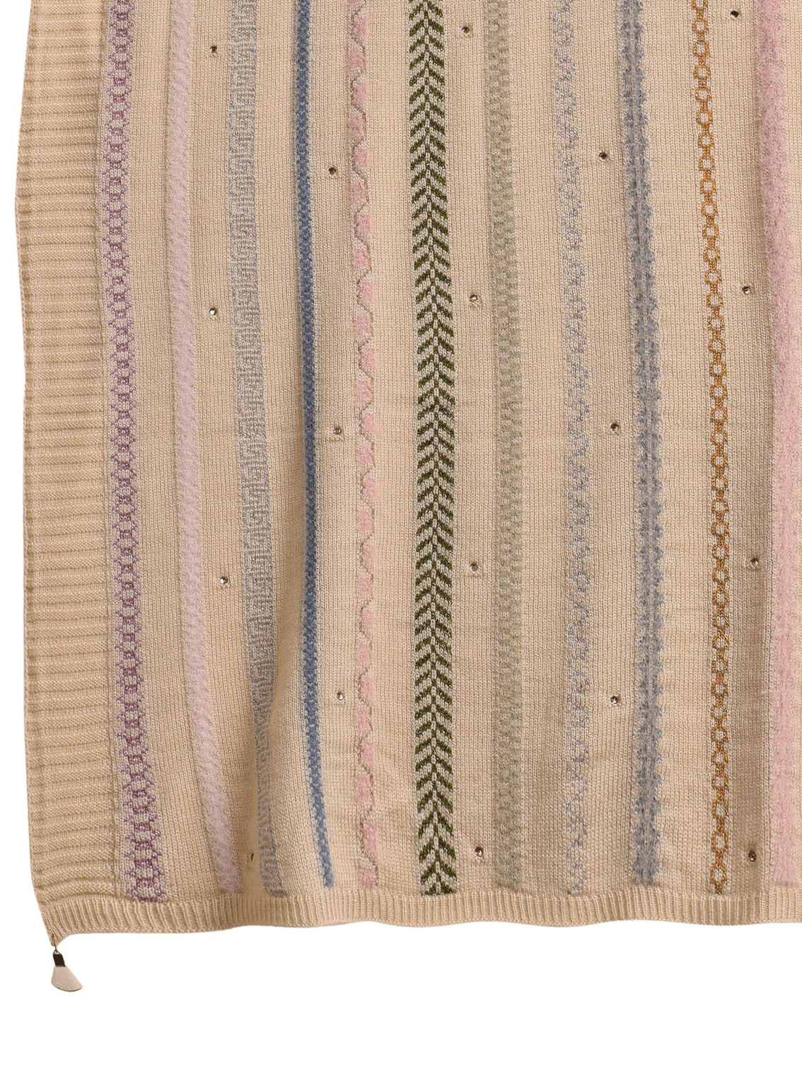 Mameraa Beige Ethnic Striped Knitted Acrylic Wrap Shawl