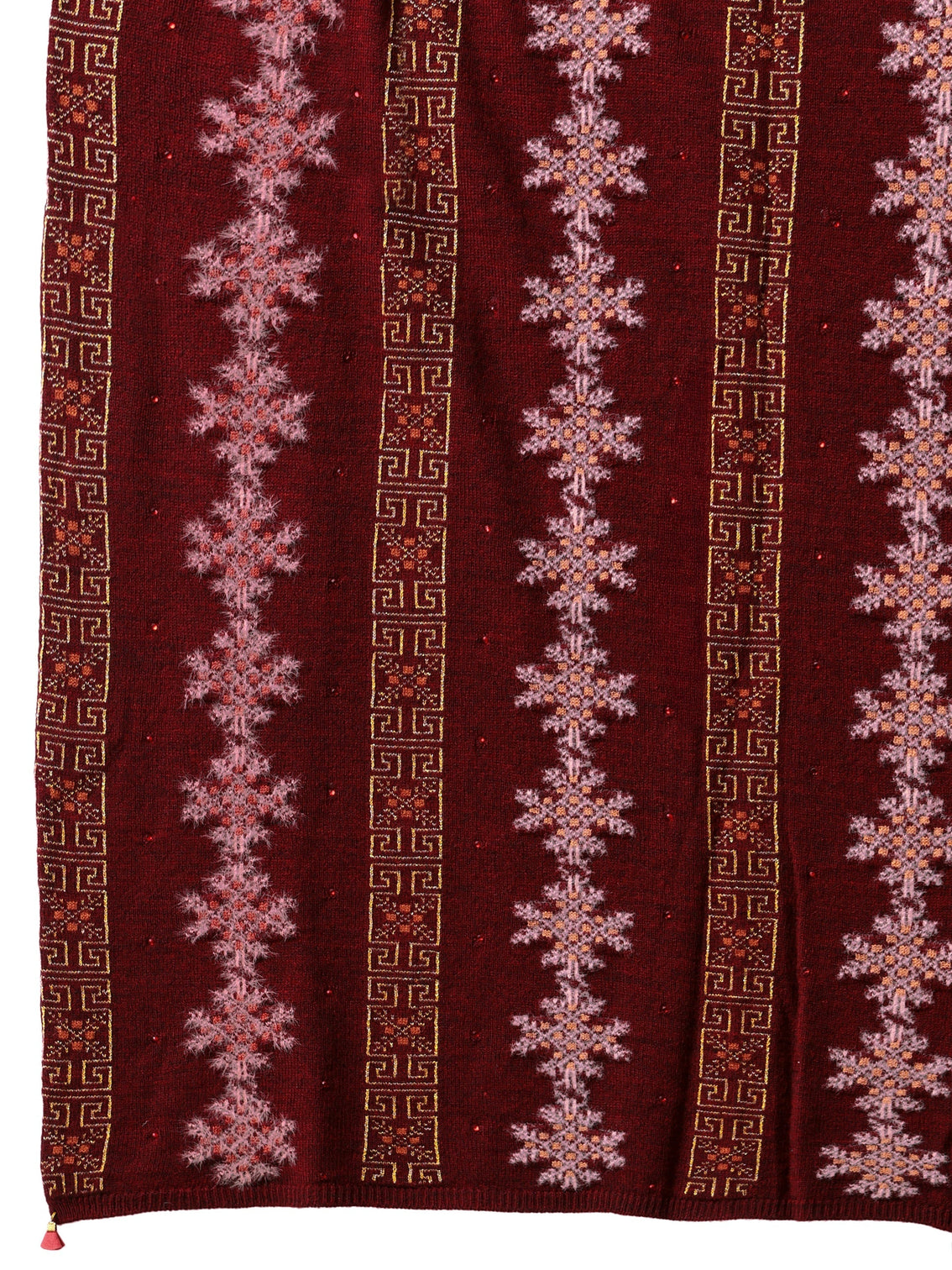 Mameraa Maroon Fair Isle Knitted Acrylic Wrap Shawl