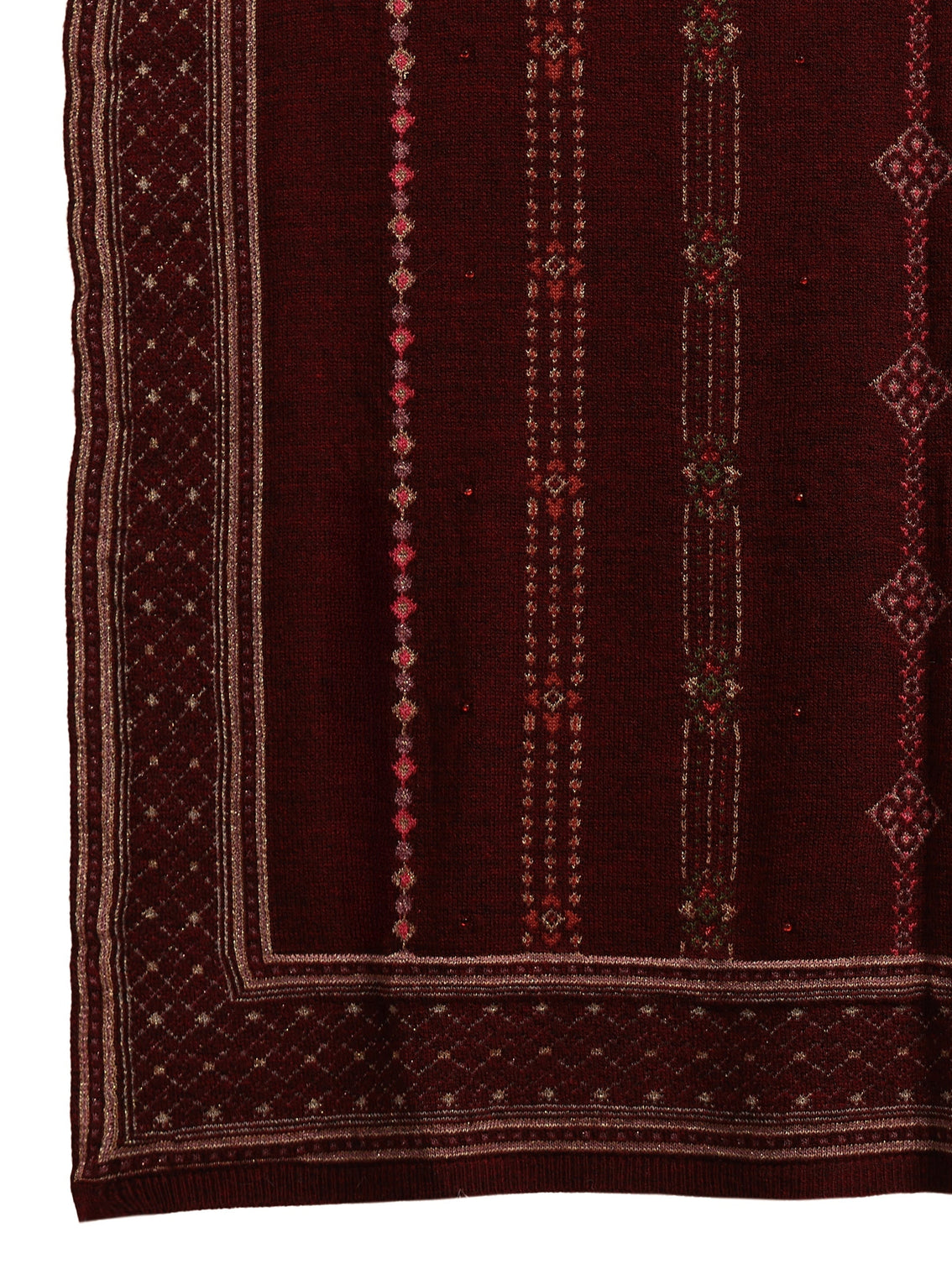 Mameraa Maroon Ethnic Knitted Acrylic Wrap Shawl