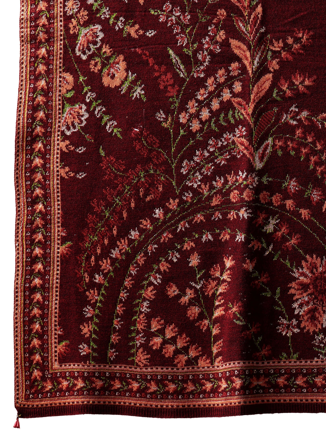 Mameraa Maroon Floral Knitted Acrylic Wrap Shawl